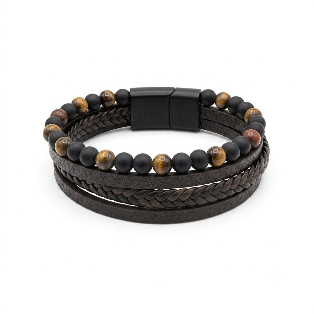 The99Jewel Layered Beaded Charm Bracelet with Woven Strap Design