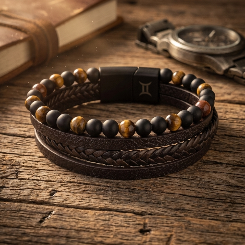 The99Jewel Layered Beaded Charm Bracelet with Woven Strap Design