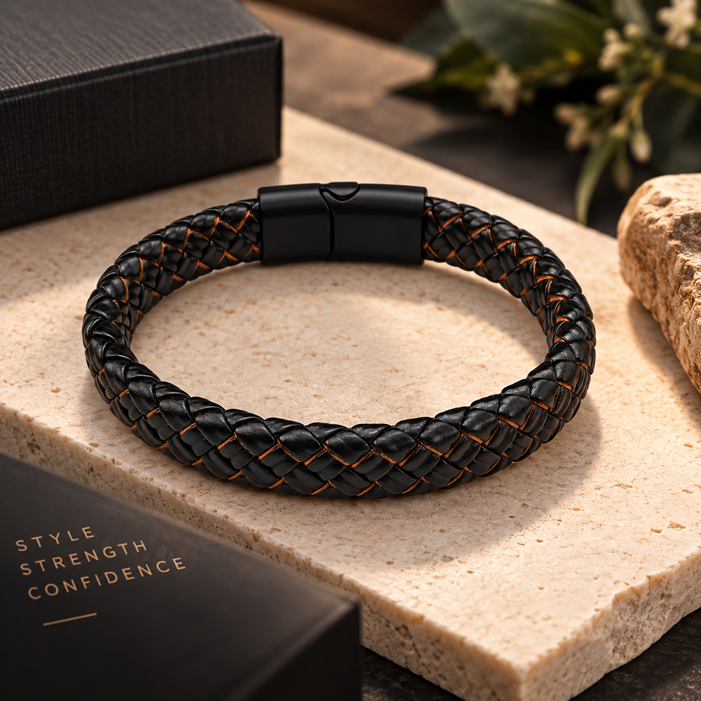 The99Jewel Stylish Braided Black Bracelet for Men Modern Fashion Accessory