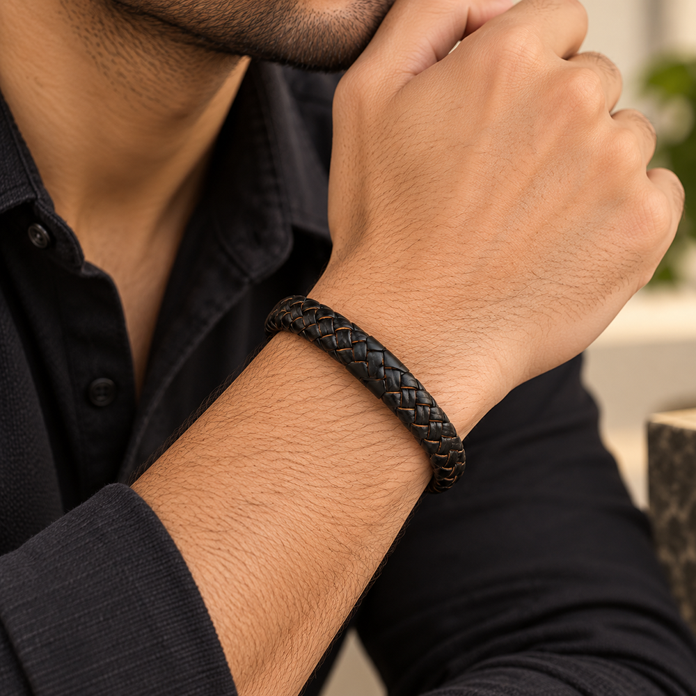 The99Jewel Stylish Braided Black Bracelet for Men Modern Fashion Accessory