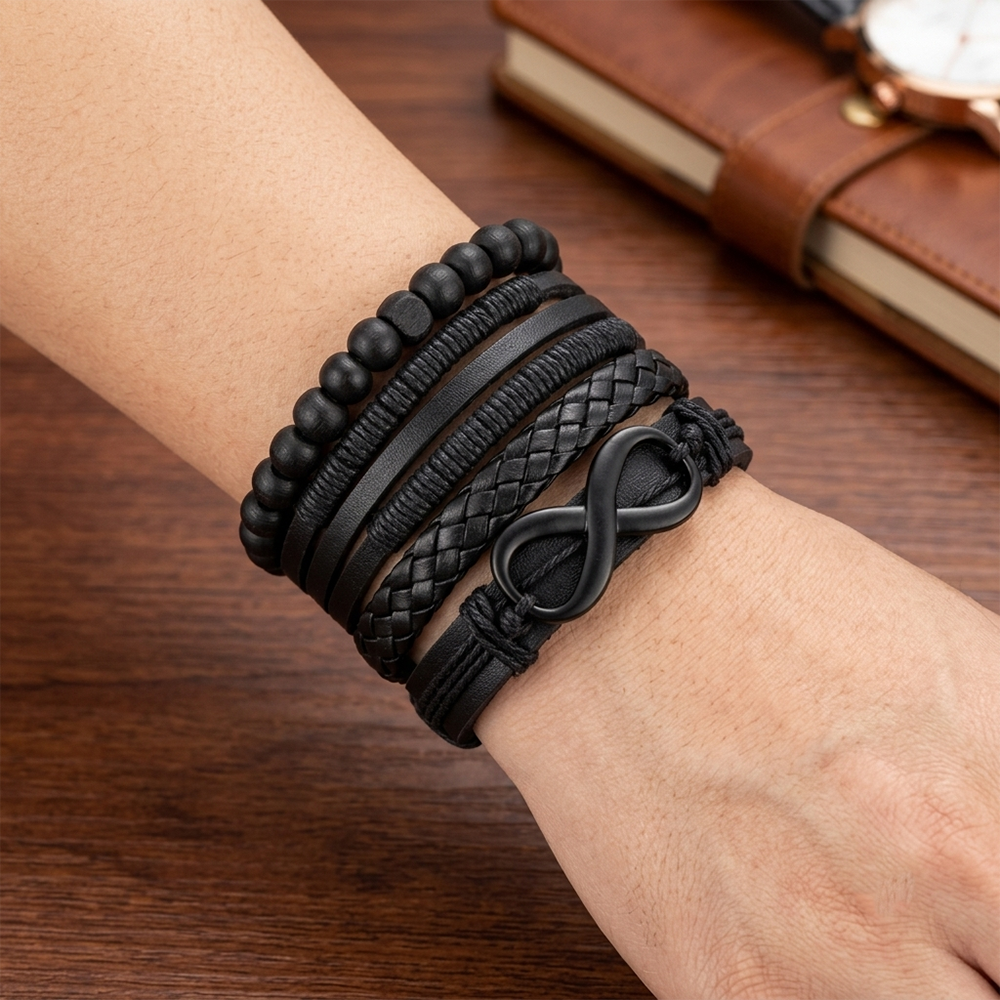 The99Jewel Layered Beaded Charm Bracelet with Woven Strap Design