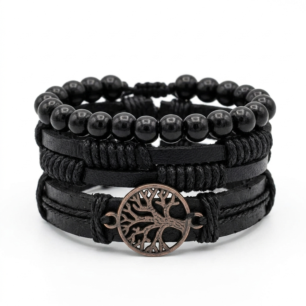 The99Jewel Layered Beaded Charm Bracelet with Woven Strap Design