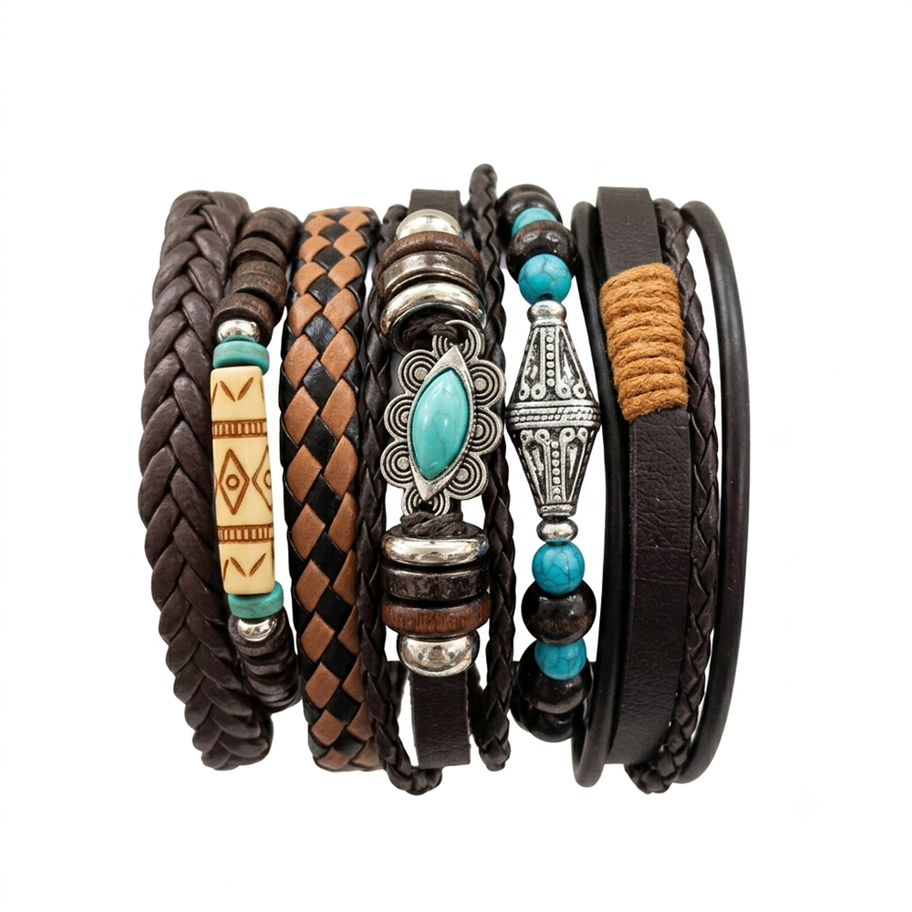 The99Jewel Layered Beaded Charm Bracelet with Woven Strap Design
