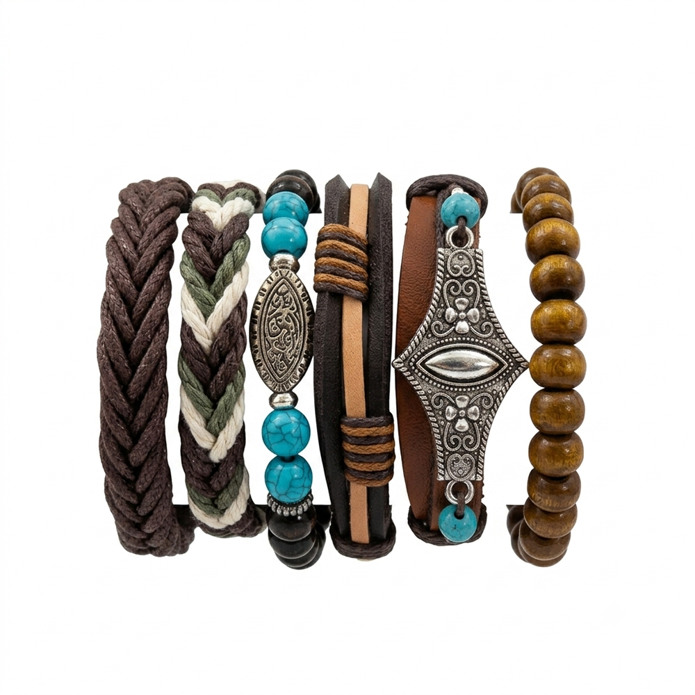 The99Jewel Layered Beaded Charm Bracelet with Woven Strap Design