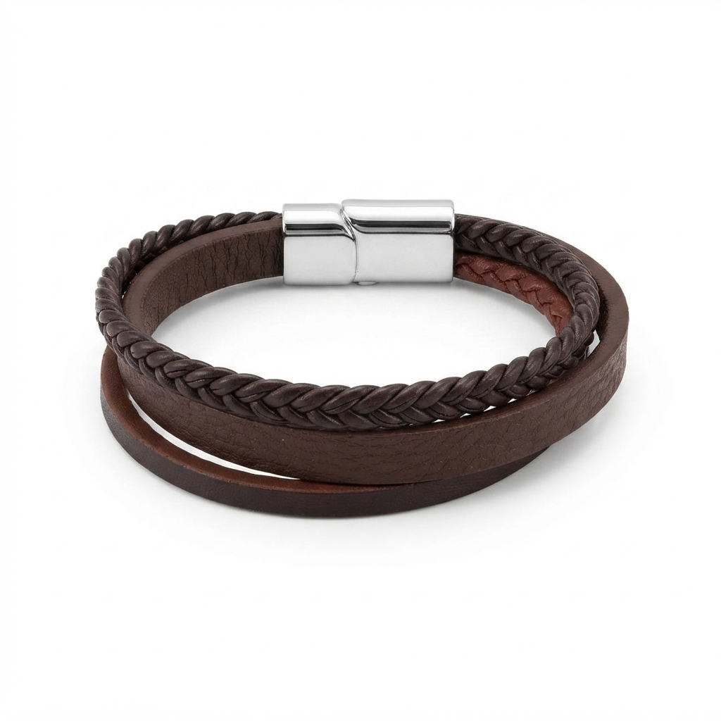 The99Jewel Stylish Braided Leather Type Layered Fashion Bracelet for Mens