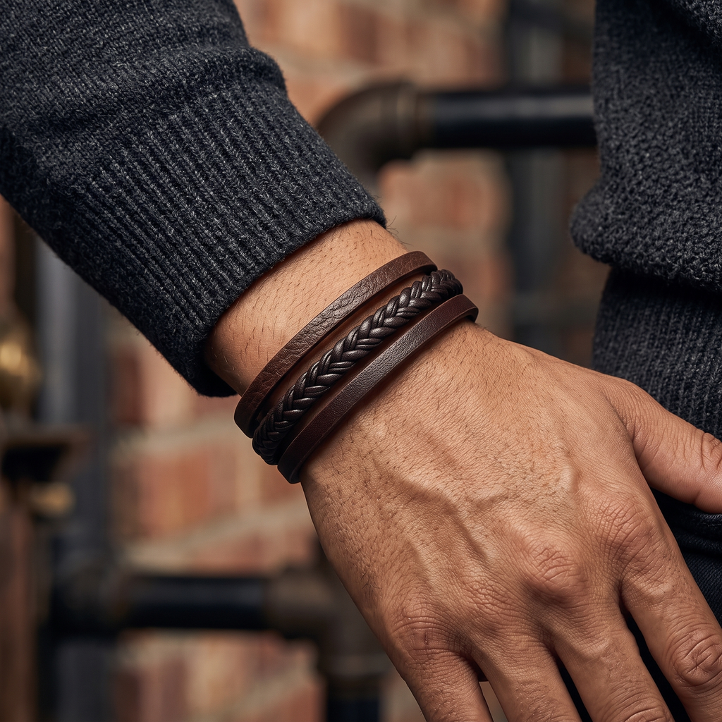 The99Jewel Stylish Braided Leather Type Layered Fashion Bracelet for Mens