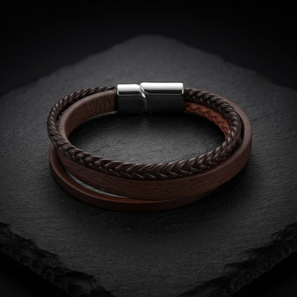 The99Jewel Stylish Braided Leather Type Layered Fashion Bracelet for Mens