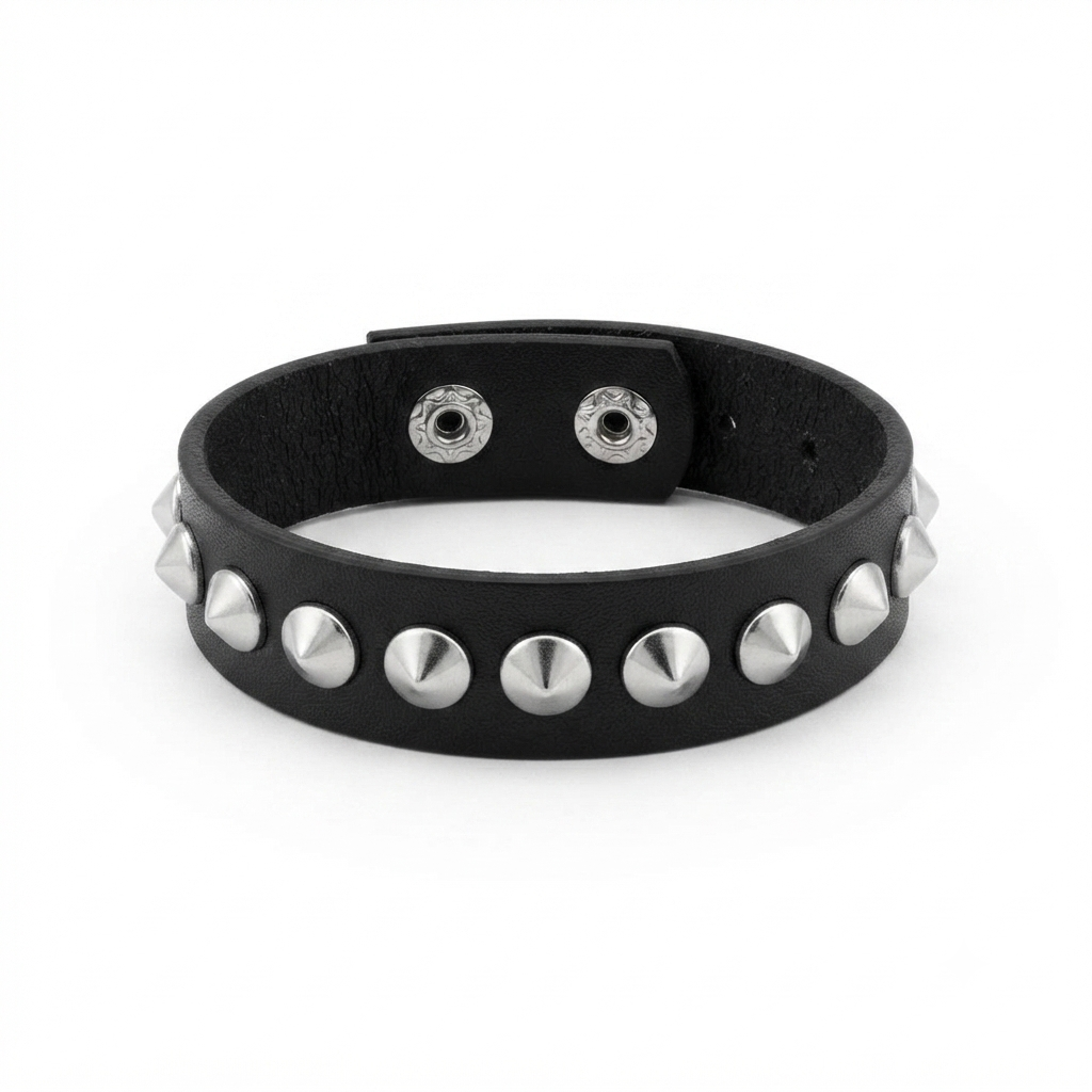 The99Jewel black leather spiked cuff bracelet features for Mens