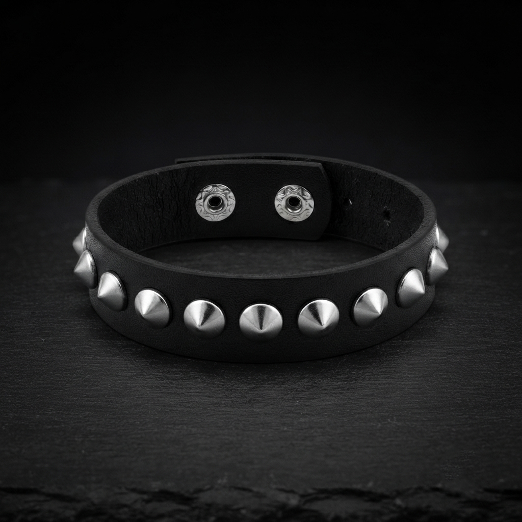 The99Jewel black leather spiked cuff bracelet features for Mens