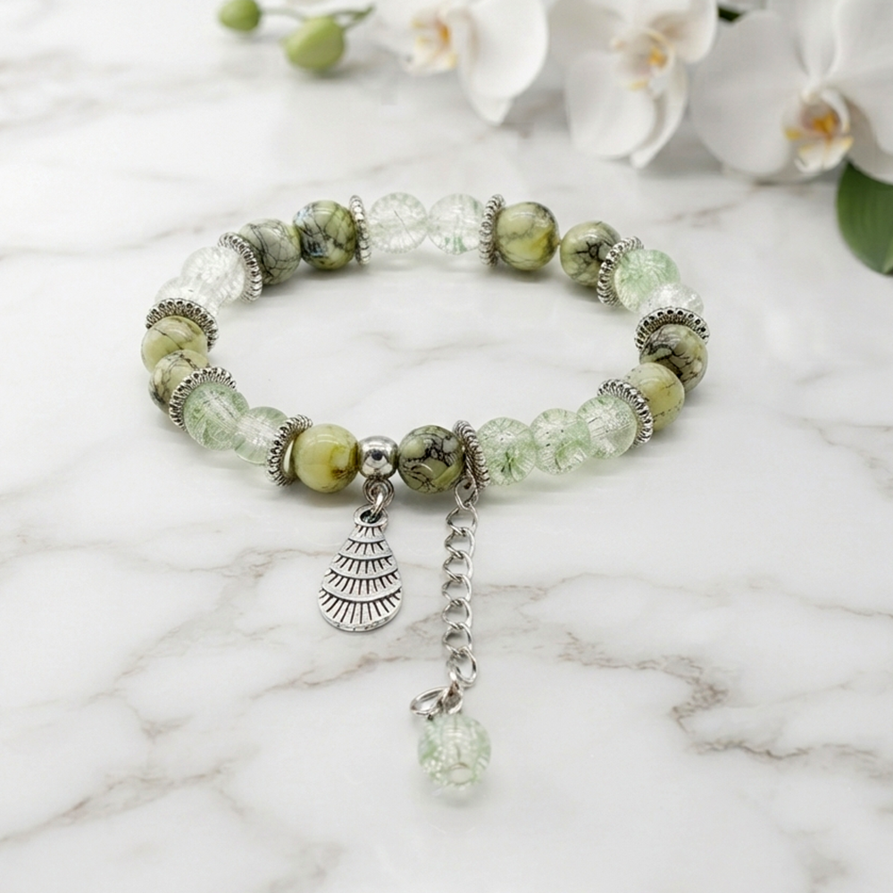 The99Jewel Stylish Designer crackle glass crystal bead bracelet With Charm for Women