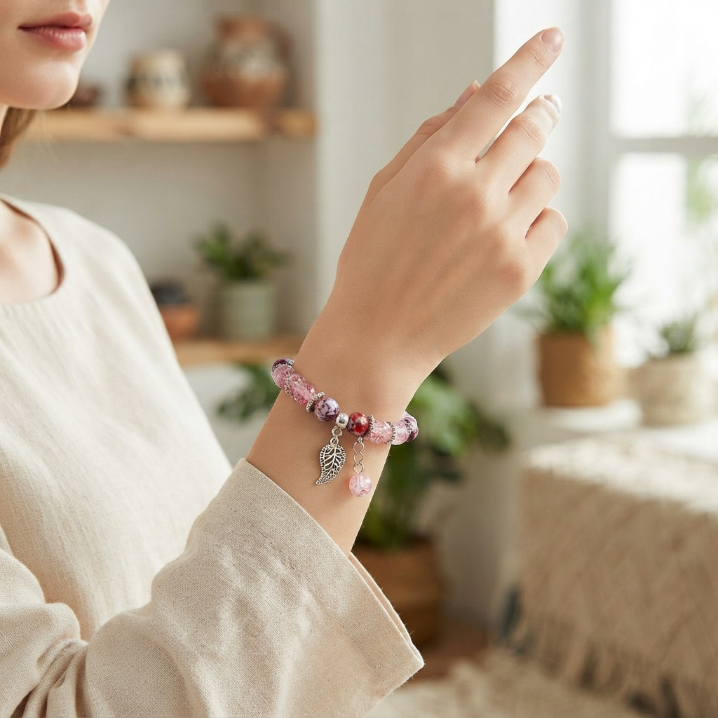 The99Jewel Stylish Designer crackle glass crystal bead bracelet With Charm for Women