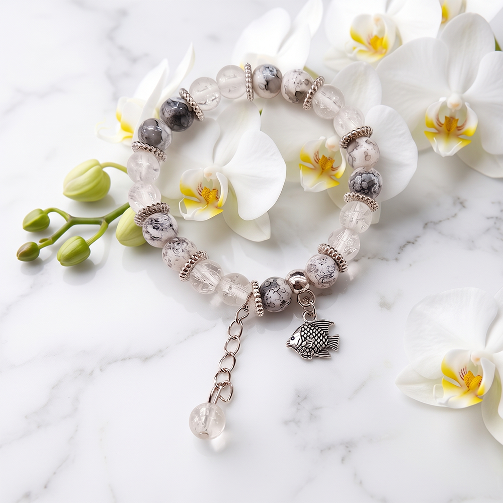 The99Jewel Stylish Designer crackle glass crystal bead bracelet With Charm for Women