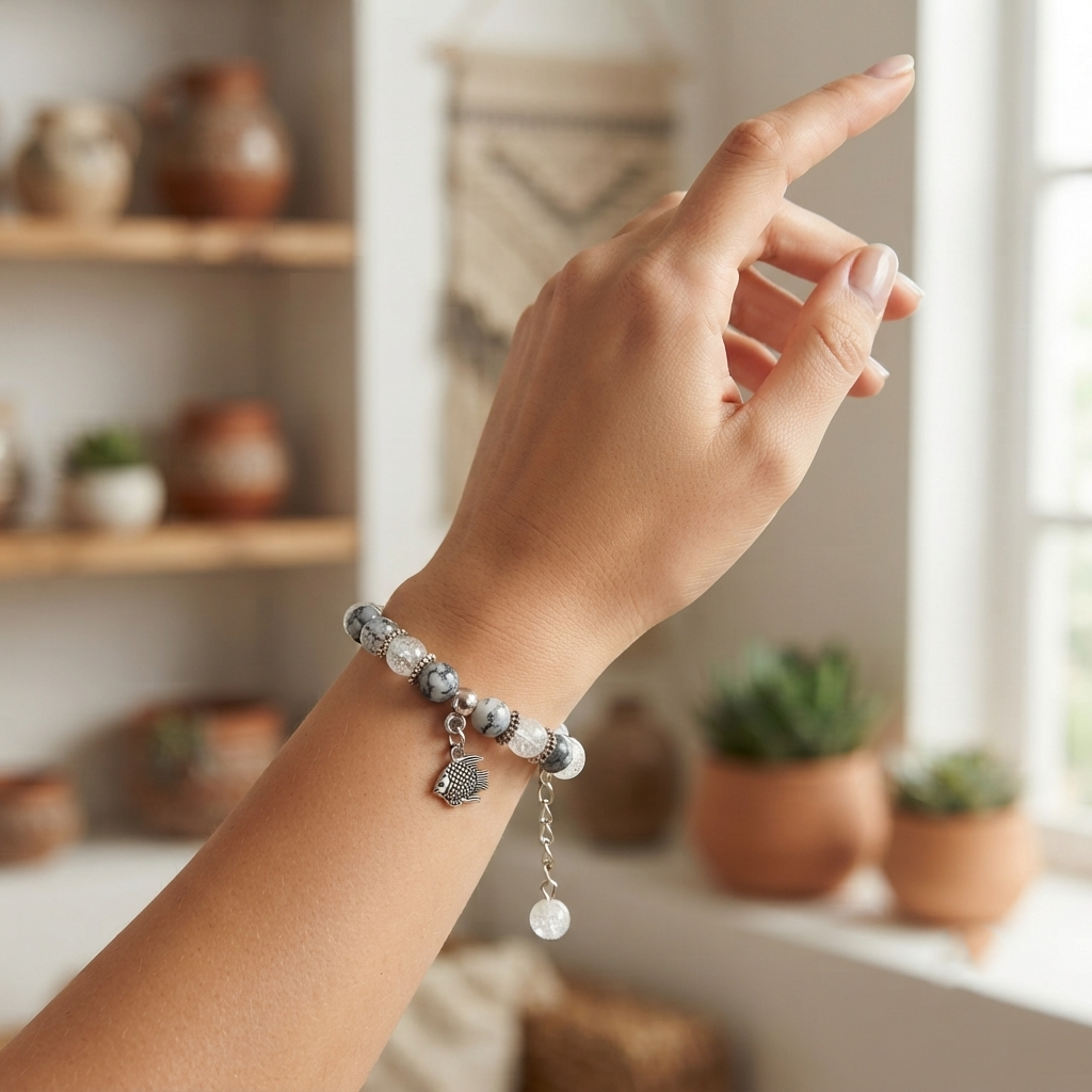 The99Jewel Stylish Designer crackle glass crystal bead bracelet With Charm for Women