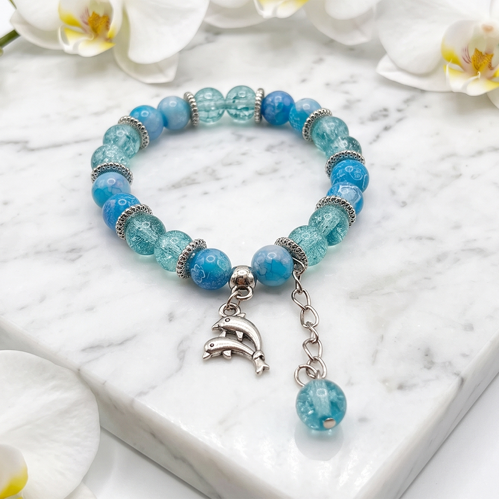 The99Jewel Stylish Designer crackle glass crystal bead bracelet With Charm for Women