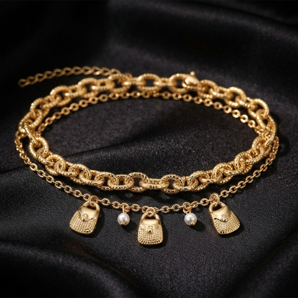 The99Jewel Chic Layered Chain Bracelet With Purse Charm Trendy Jewellery for Women