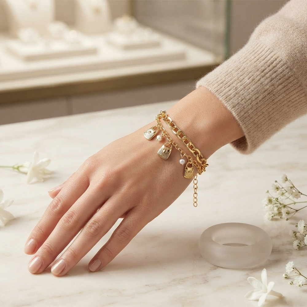 The99Jewel Chic Layered Chain Bracelet With Purse Charm Trendy Jewellery for Women