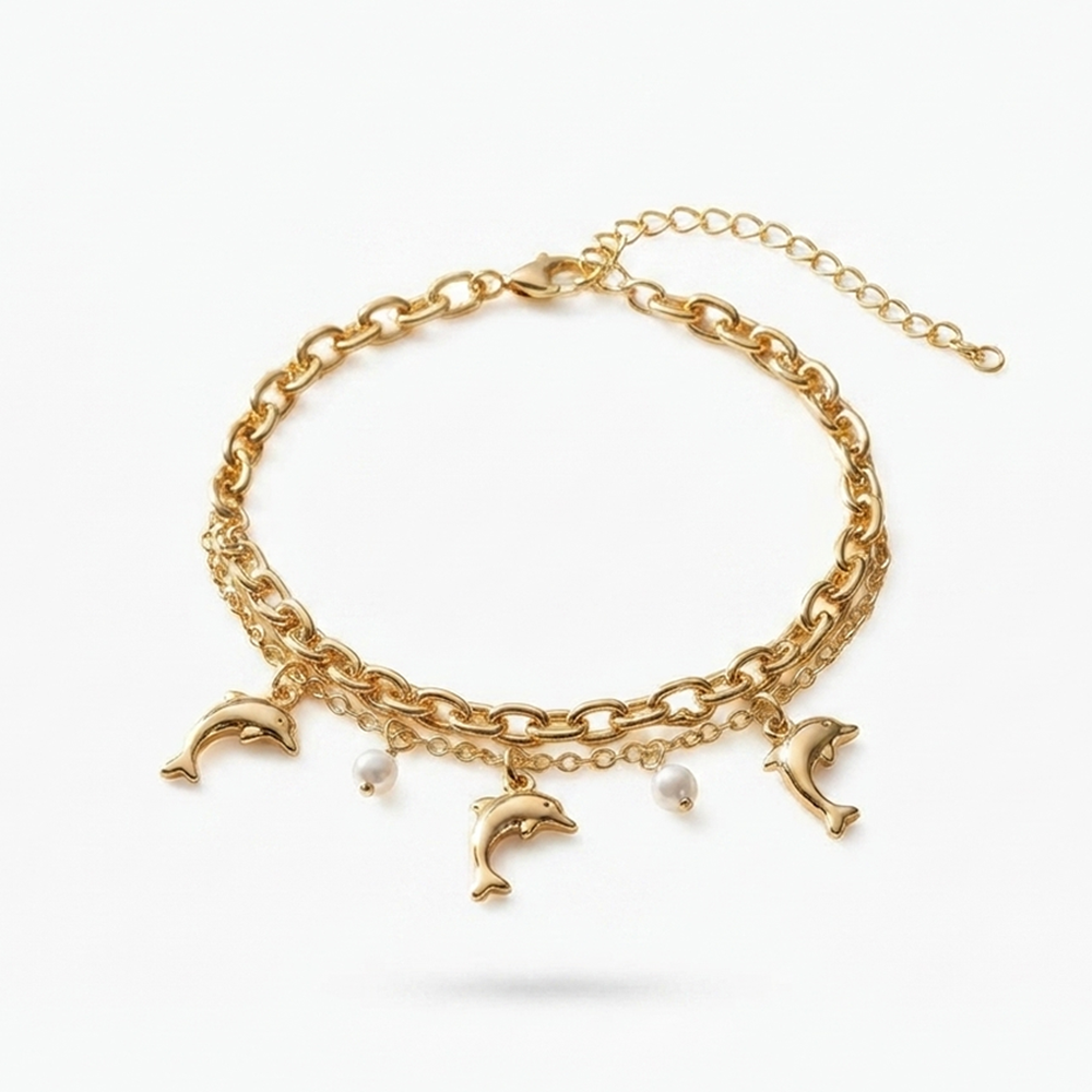 The99Jewel Chic Layered Chain Bracelet With Dolphin Charm Trendy Jewellery for Women