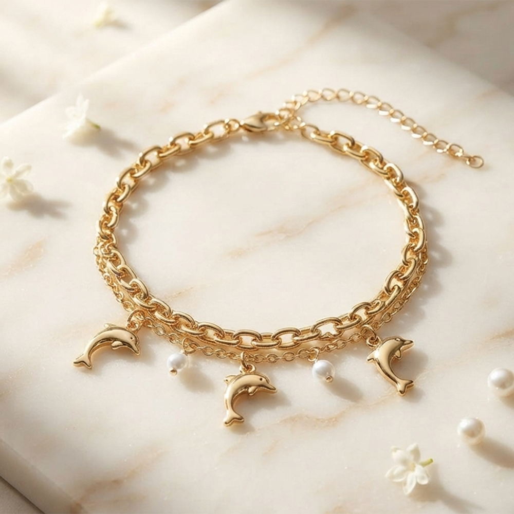 The99Jewel Chic Layered Chain Bracelet With Dolphin Charm Trendy Jewellery for Women
