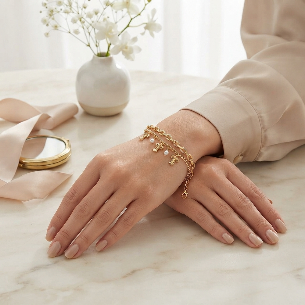 The99Jewel Chic Layered Chain Bracelet With Bow Charm Trendy Jewellery for Women