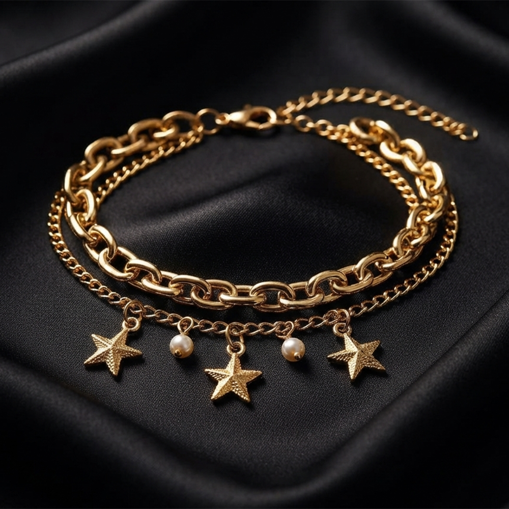 The99Jewel Chic Layered Chain Bracelet With Star Charm Trendy Jewellery for Women