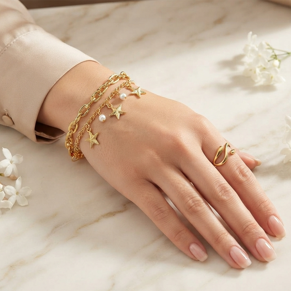 The99Jewel Chic Layered Chain Bracelet With Star Charm Trendy Jewellery for Women