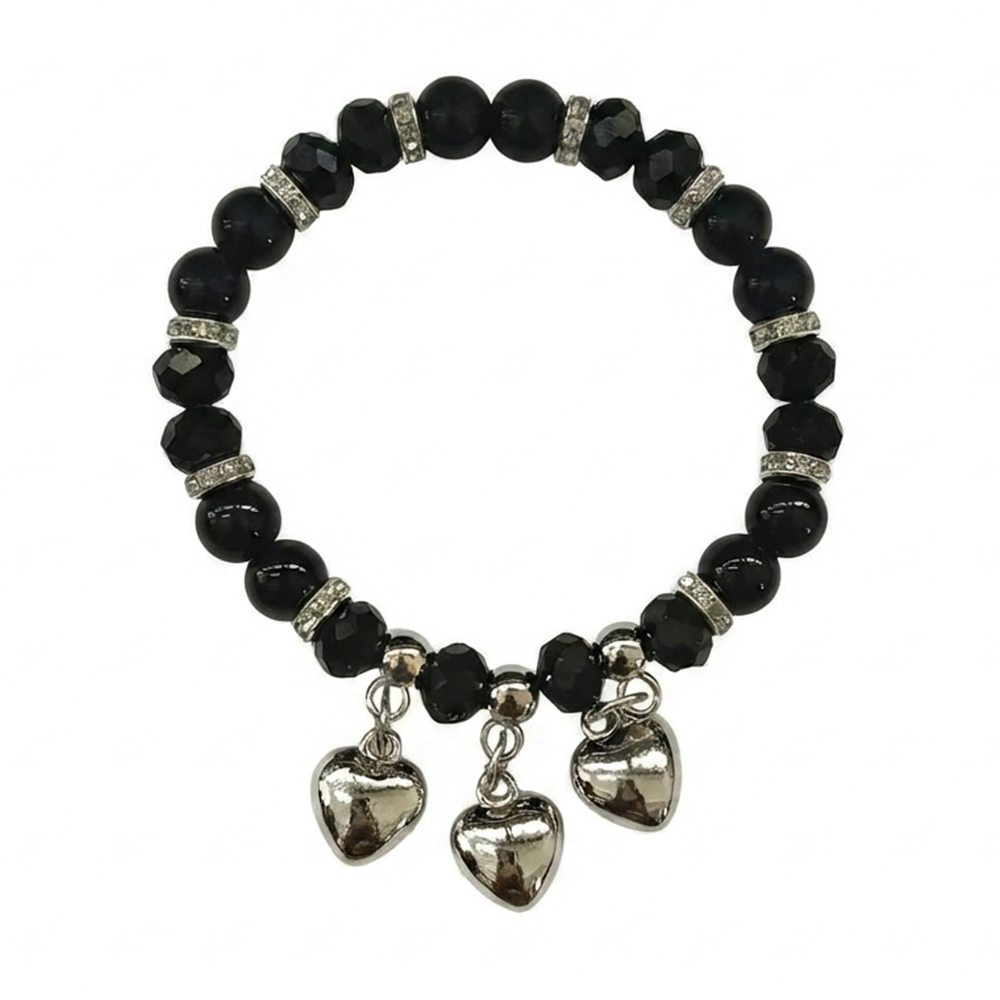 The99Jewel Stylish Black Beaded Heart Charm Bracelet for Women & Girls
