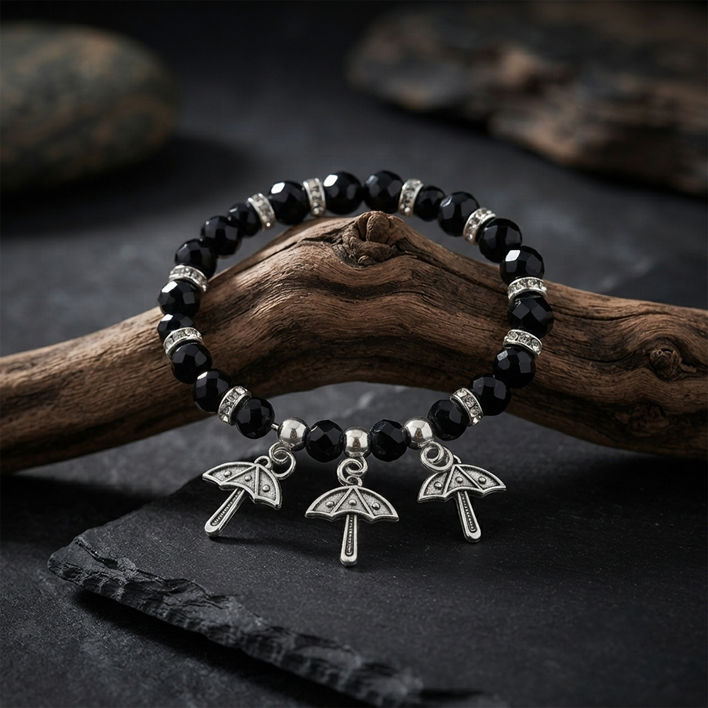 The99Jewel Stylish Black Beaded Umbrella Charm Bracelet for Women & Girls