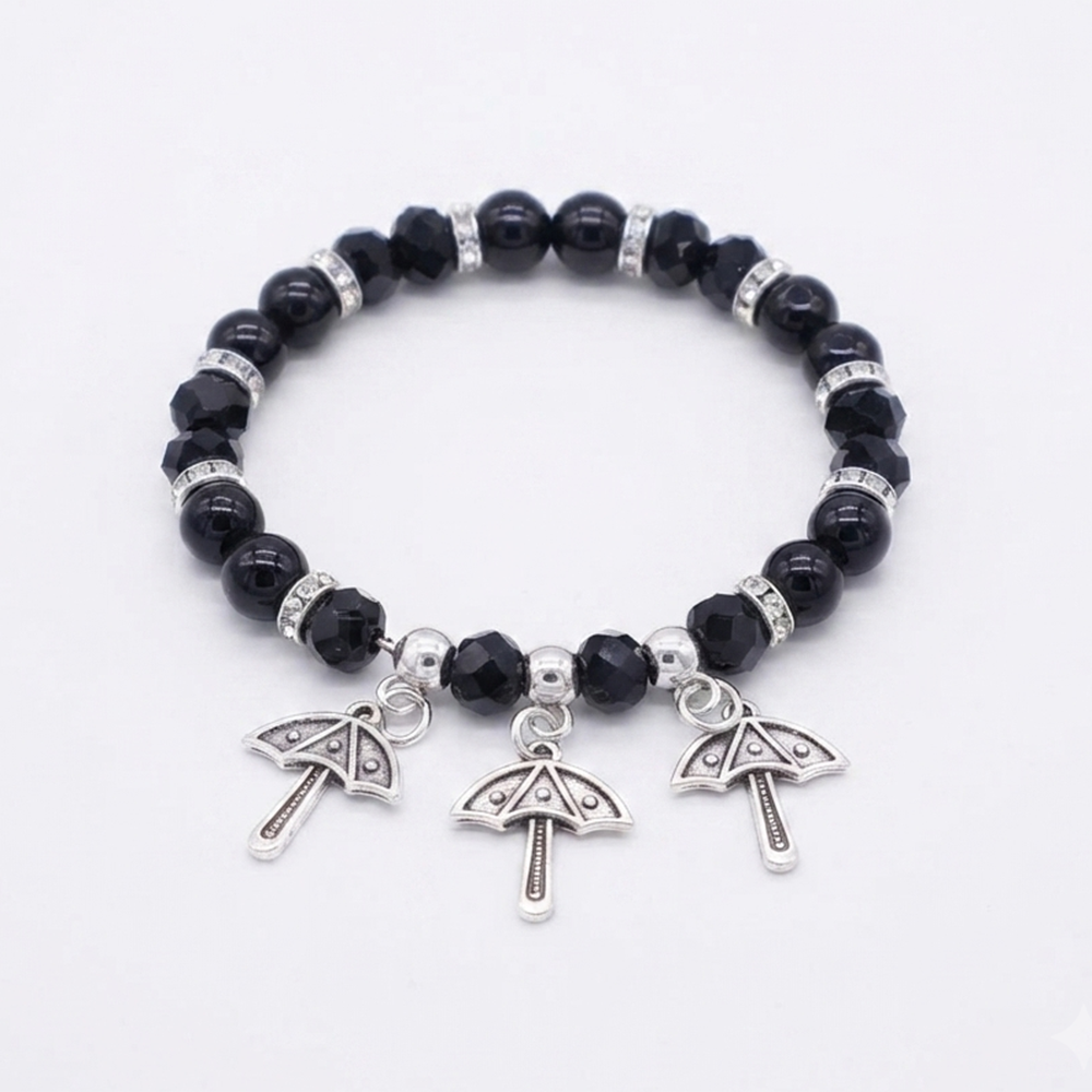 The99Jewel Stylish Black Beaded Umbrella Charm Bracelet for Women & Girls