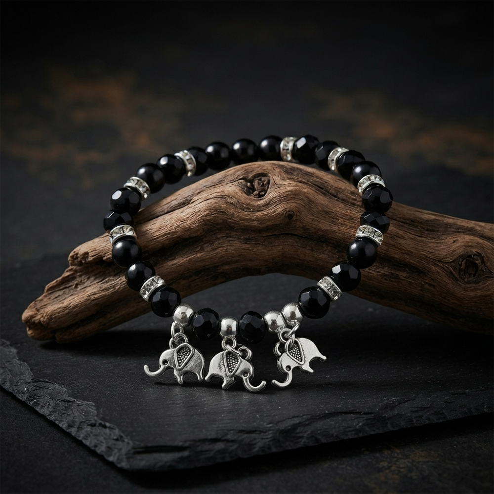 The99Jewel Stylish Black Beaded Elephant Charm Bracelet for Women & Girls