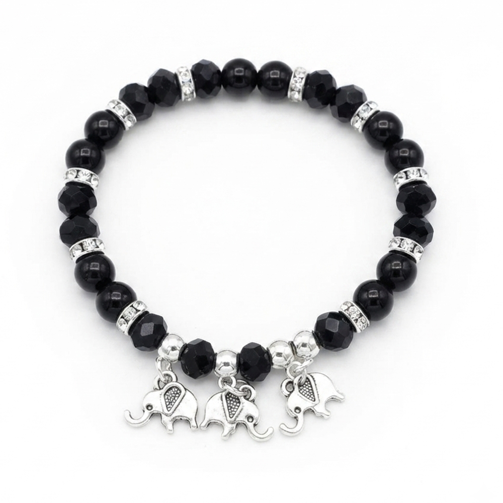 The99Jewel Stylish Black Beaded Elephant Charm Bracelet for Women & Girls