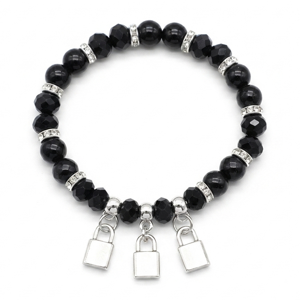 The99Jewel Stylish Black Beaded Lock Charm Bracelet for Women & Girls