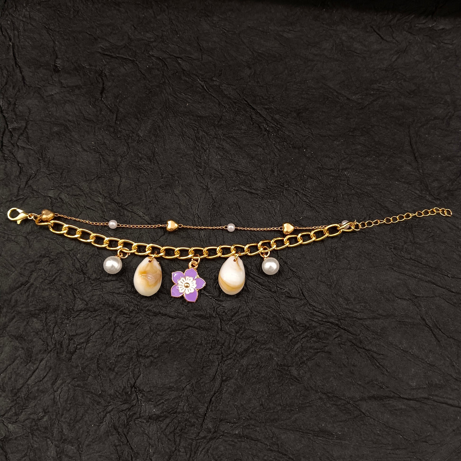 The99Jewel Gold Plated Purple Floral And Shell Stylish Bracelets