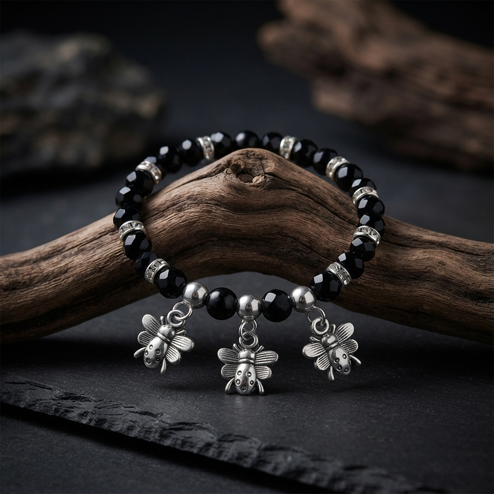 The99Jewel Stylish Black Beaded Bee Charm Bracelet for Women & Girls