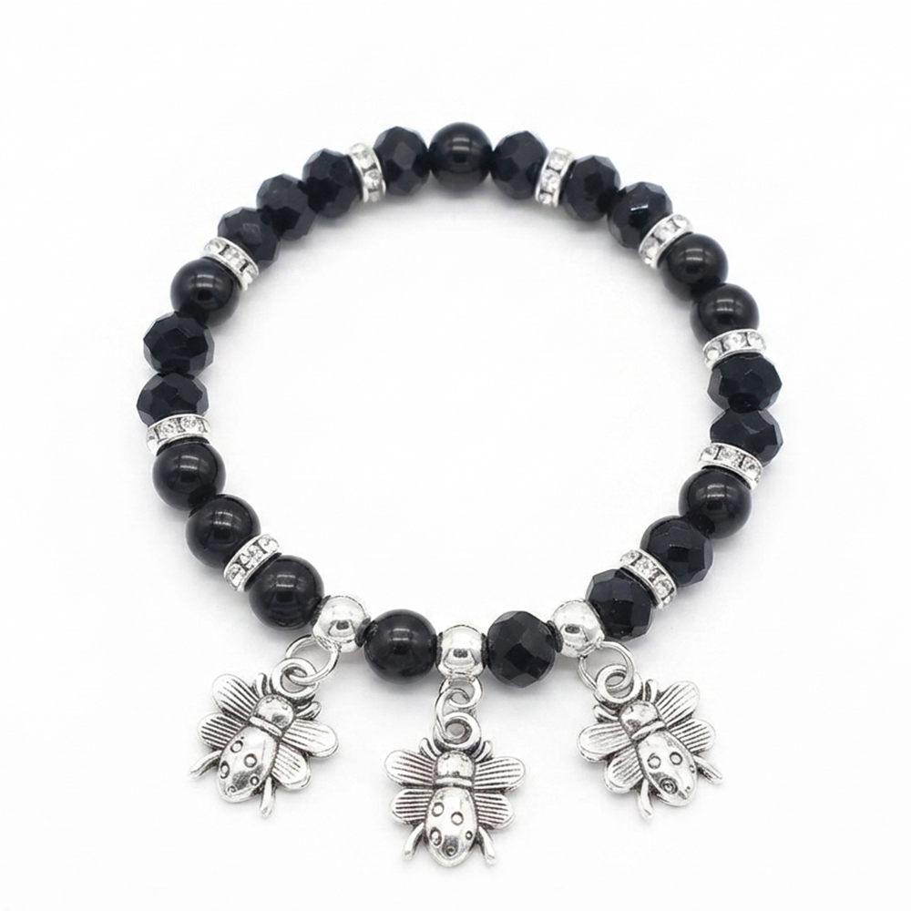 The99Jewel Stylish Black Beaded Bee Charm Bracelet for Women & Girls