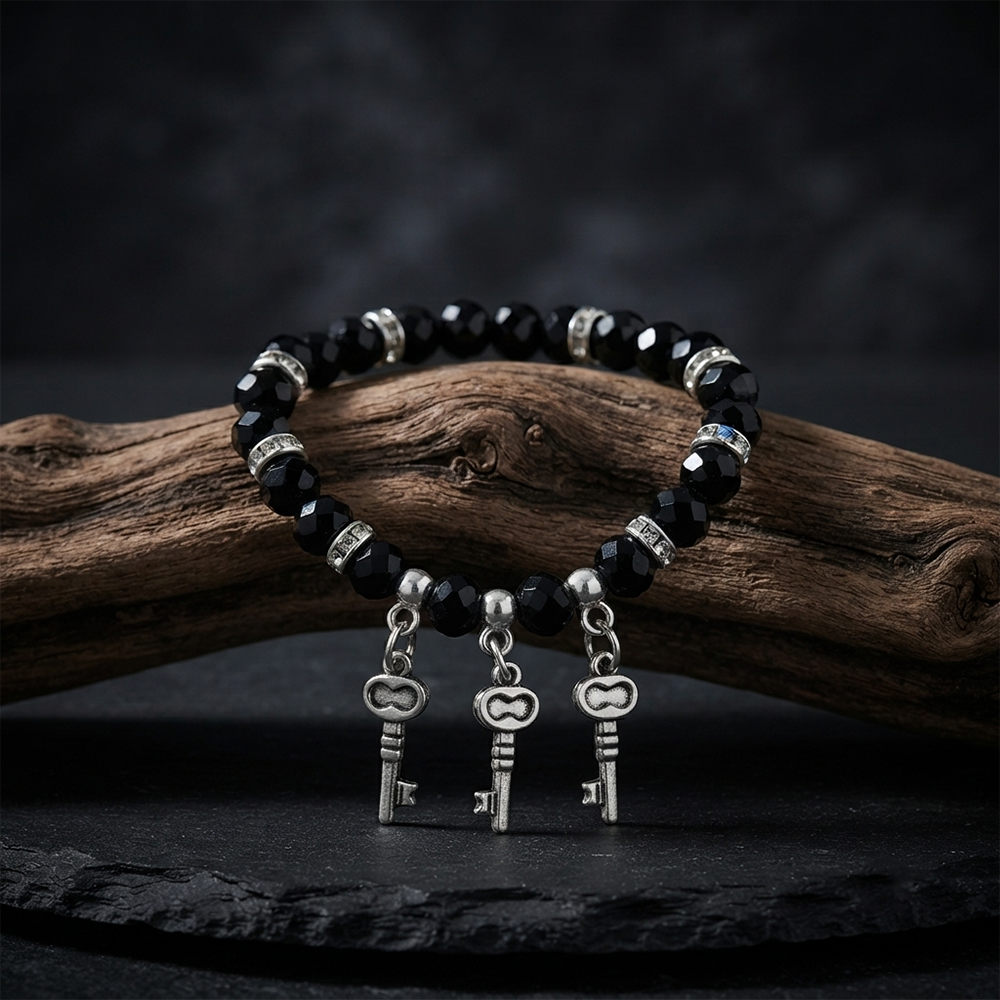 The99Jewel Stylish Black Beaded Key Charm Bracelet for Women & Girls
