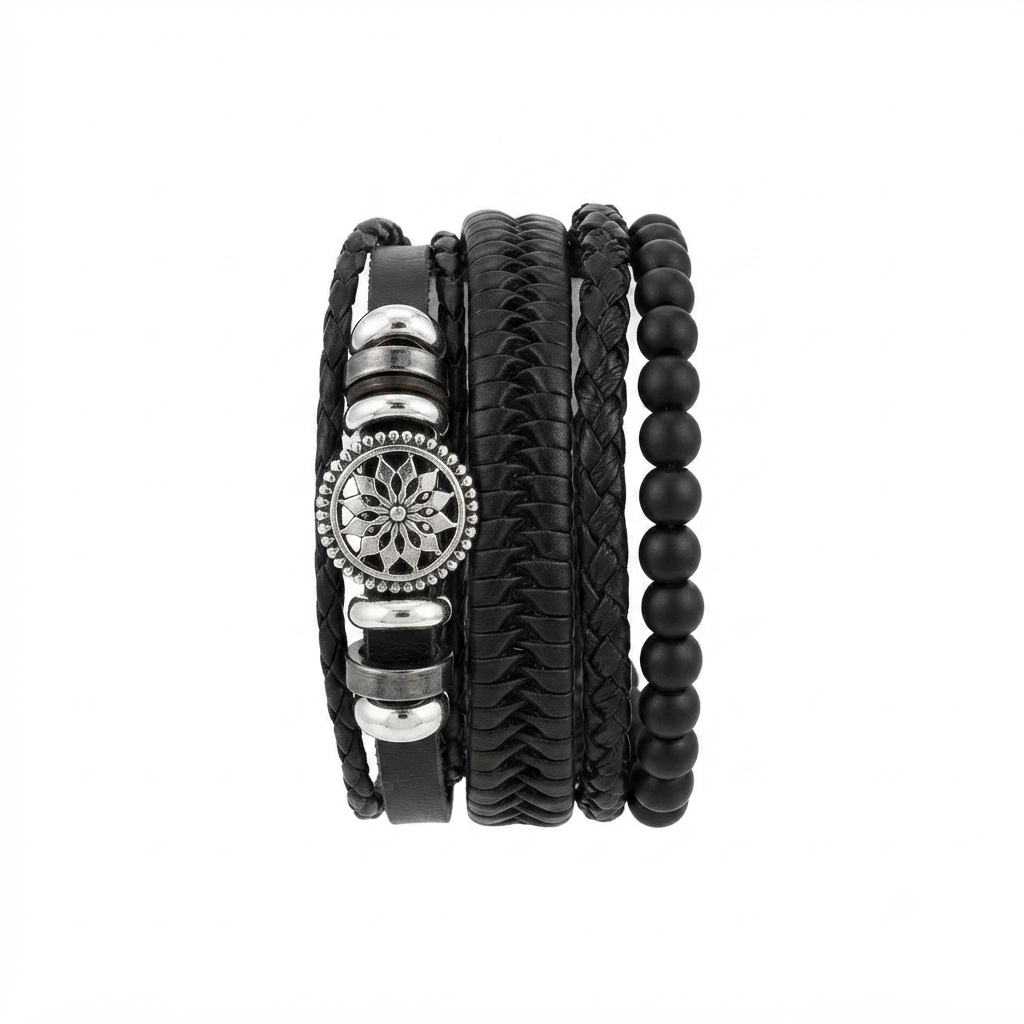 The99Jewel Layered Beaded Bracelet with Woven Strap Design for Men's