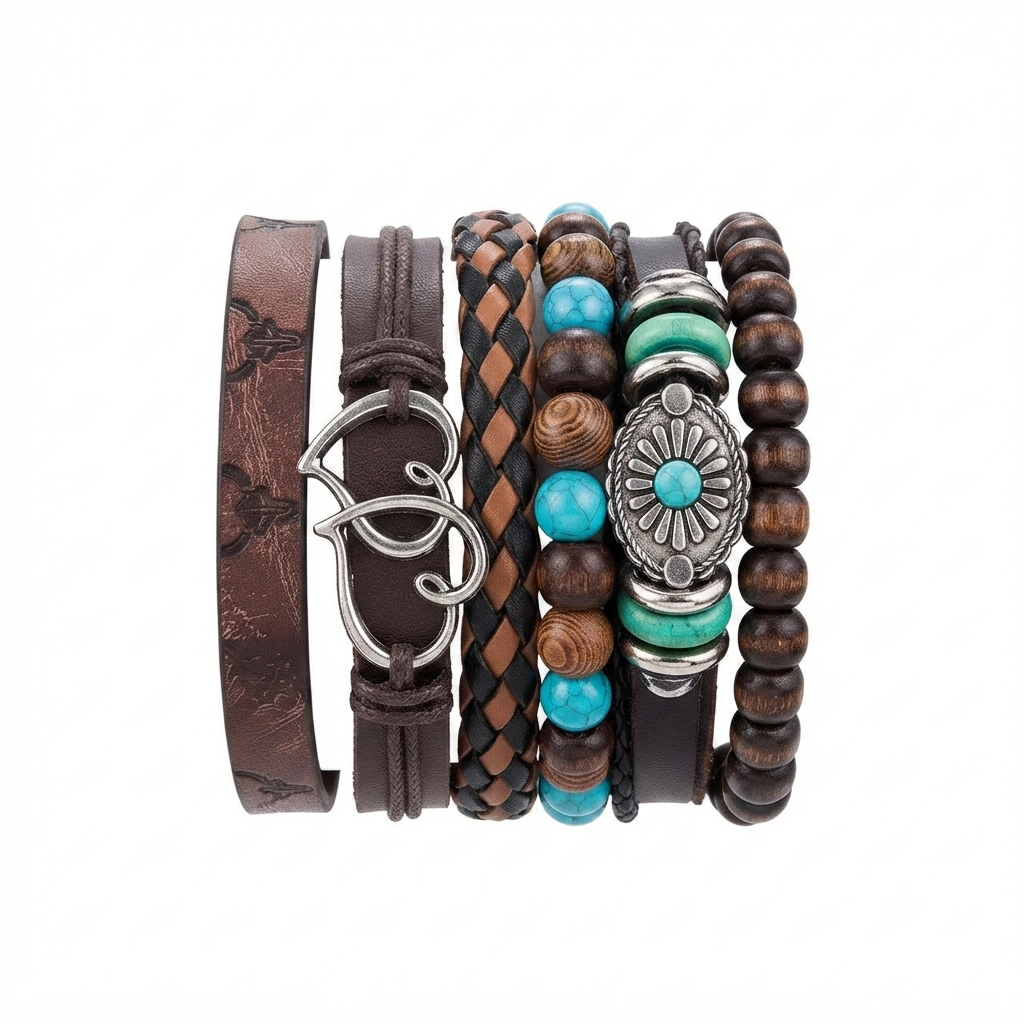 The99Jewel Layered Beaded Bracelet with Woven Strap Design for Men's