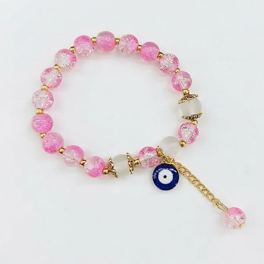 The99Jewel Crackle Beads Bracelet with Evil Eye Charm and Gold Toned Metal accents for women