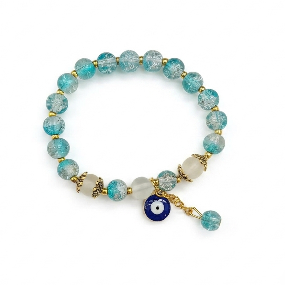 The99Jewel Crackle Beads Bracelet with Evil Eye Charm and Gold Toned Metal accents for women