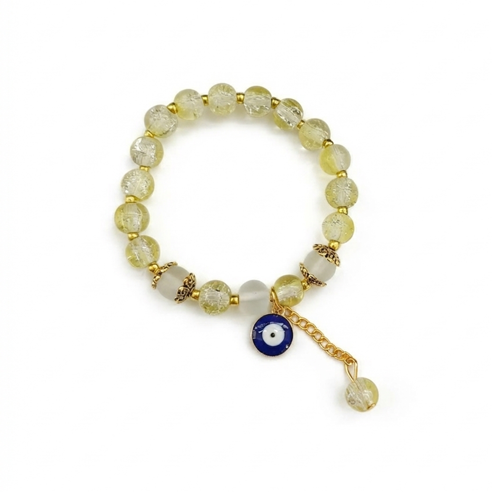 The99Jewel Crackle Beads Bracelet with Evil Eye Charm and Gold Toned Metal accents for women