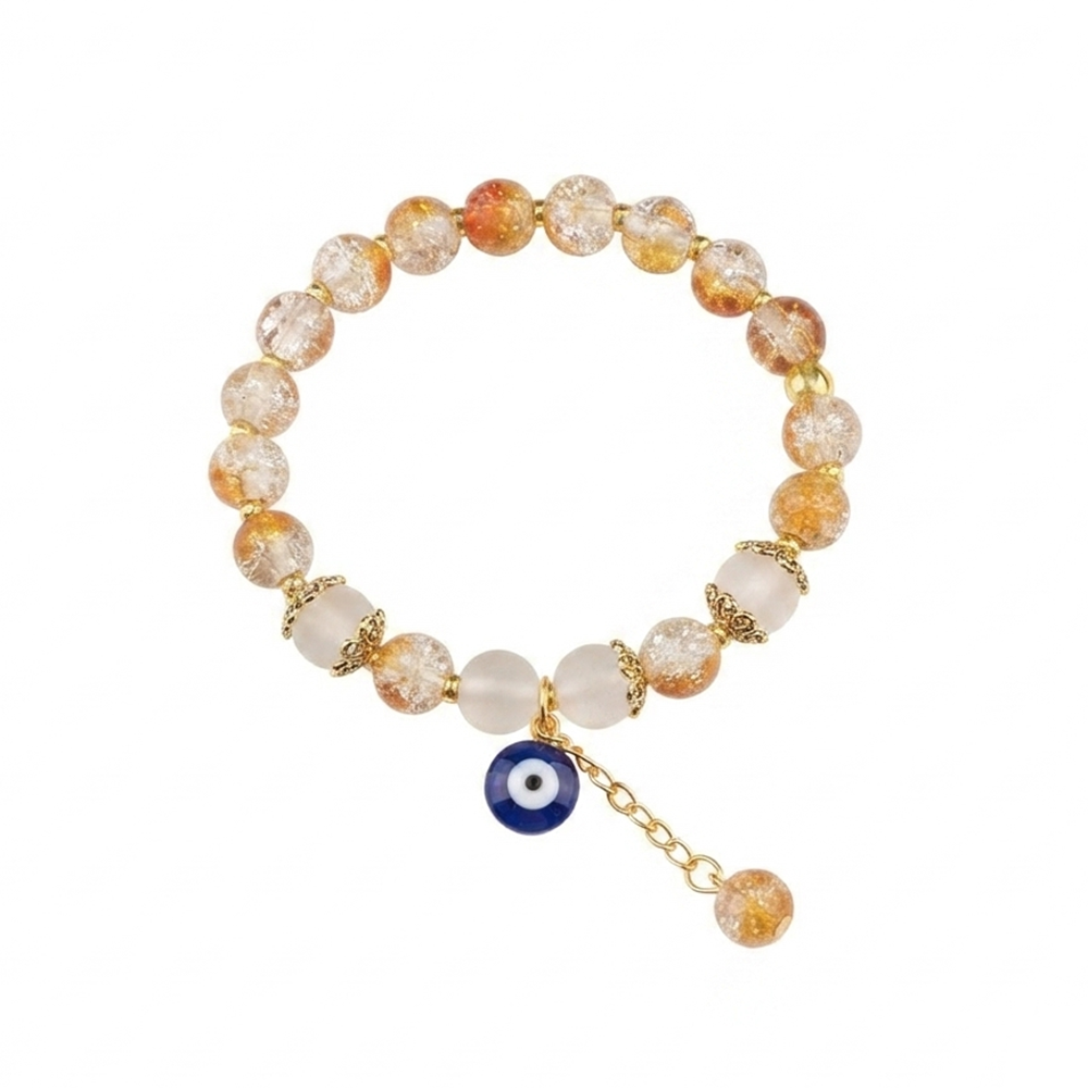 The99Jewel Crackle Beads Bracelet with Evil Eye Charm and Gold Toned Metal accents for women