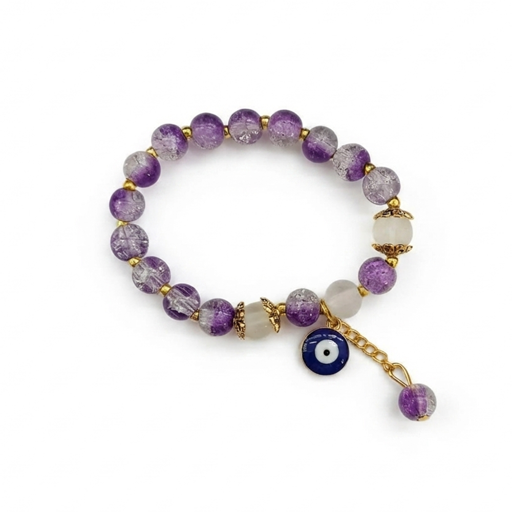 The99Jewel Crackle Beads Bracelet with Evil Eye Charm and Gold Toned Metal accents for women