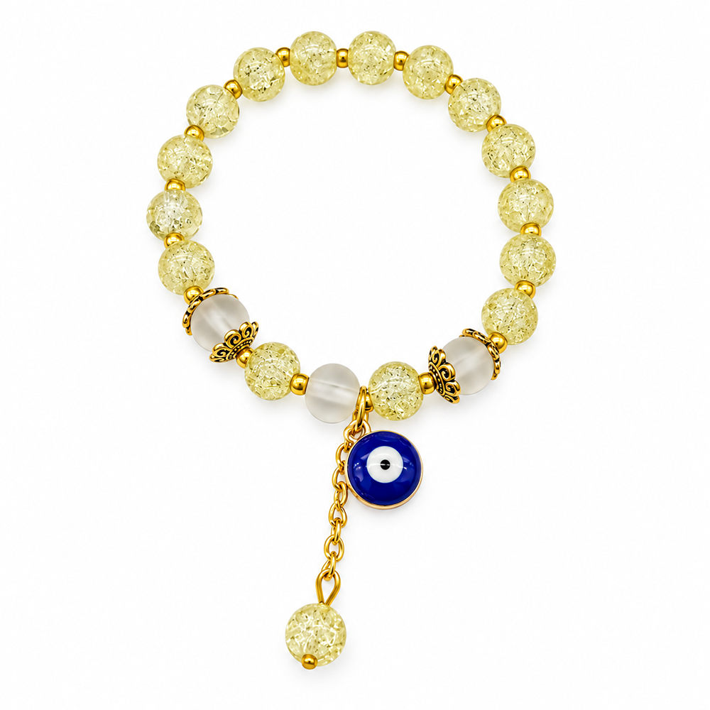 The99Jewel Crackle Beads Bracelet with Evil Eye Charm and Gold Toned Metal accents for women