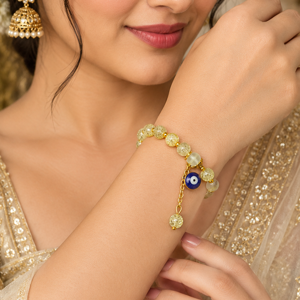 The99Jewel Crackle Beads Bracelet with Evil Eye Charm and Gold Toned Metal accents for women