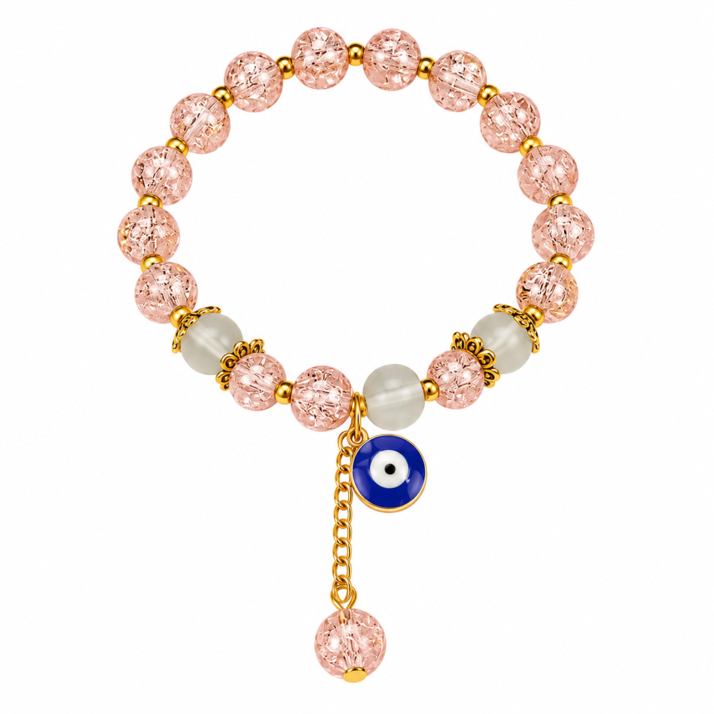 The99Jewel Crackle Beads Bracelet with Evil Eye Charm and Gold Toned Metal accents for women