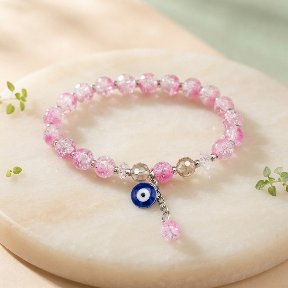 The99Jewel Crystal Gemstone Beaded Bracelet with Evil Eye Charm for women