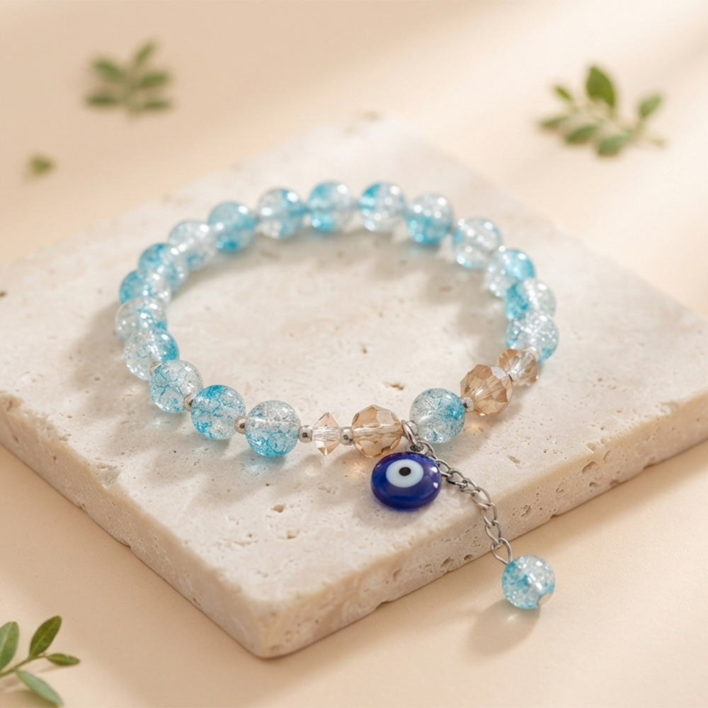 The99Jewel Crystal Gemstone Beaded Bracelet with Evil Eye Charm for women