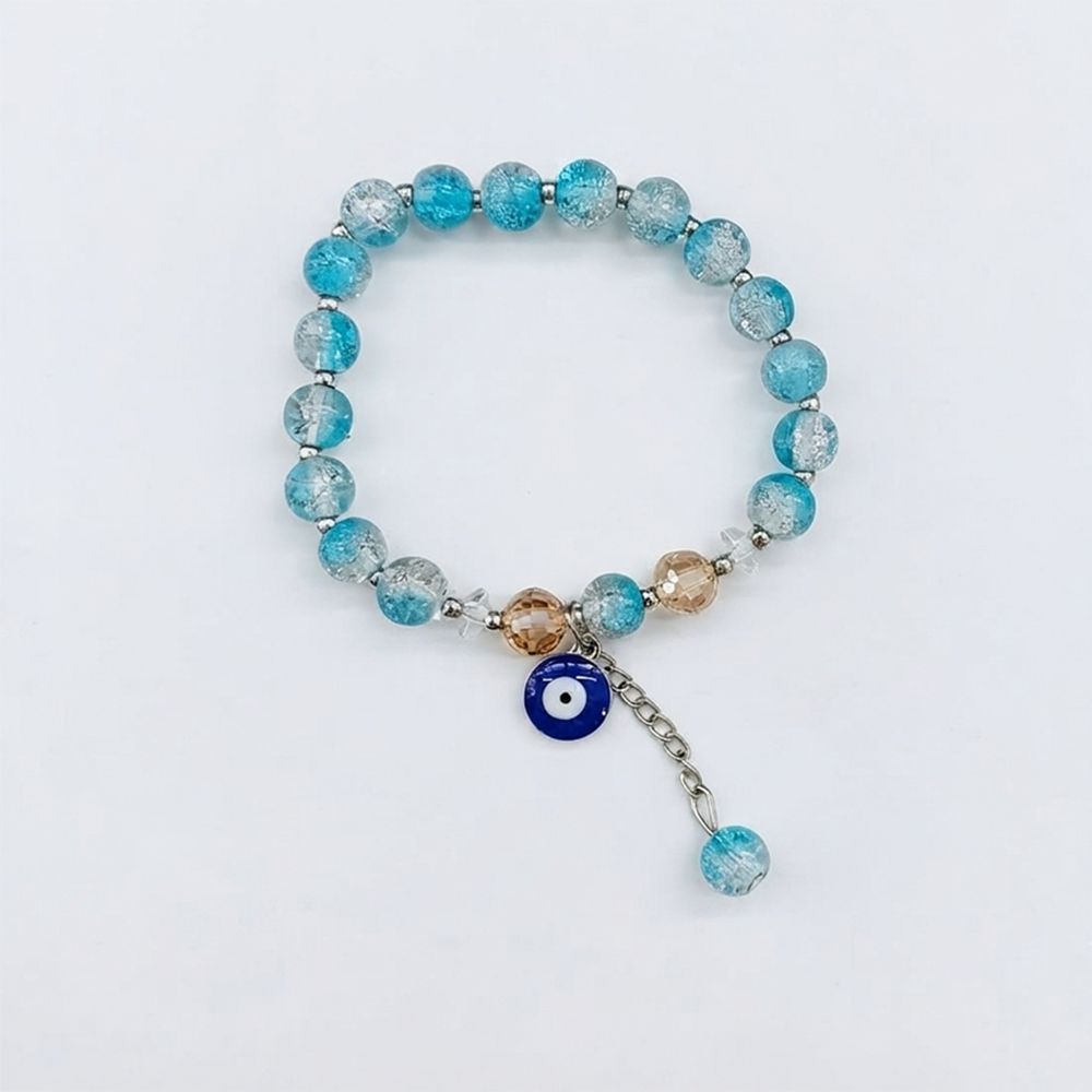 The99Jewel Crystal Gemstone Beaded Bracelet with Evil Eye Charm for women