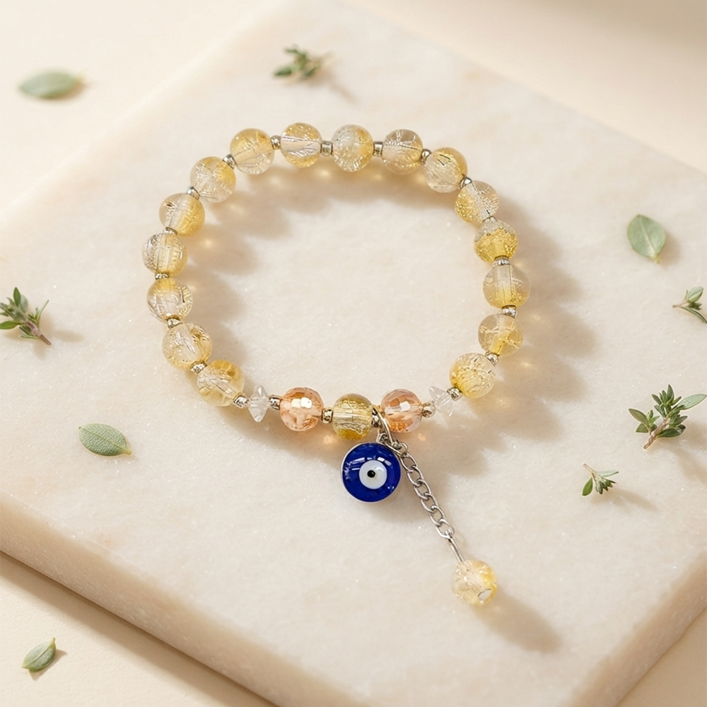 The99Jewel Crystal Gemstone Beaded Bracelet with Evil Eye Charm for women