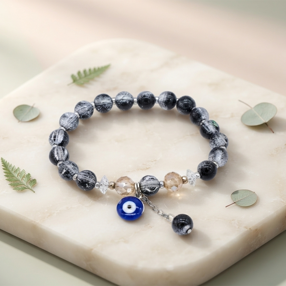 The99Jewel Crystal Gemstone Beaded Bracelet with Evil Eye Charm for women